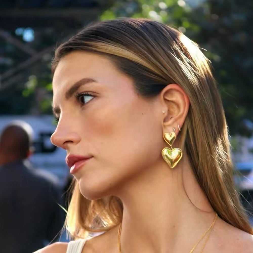 18K Gold Plated Heart Drop Earrings